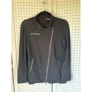 EILEEN FISHER Women's Size PS‎ Black Front Cross Zip Pockets Stretch Knit Jacket